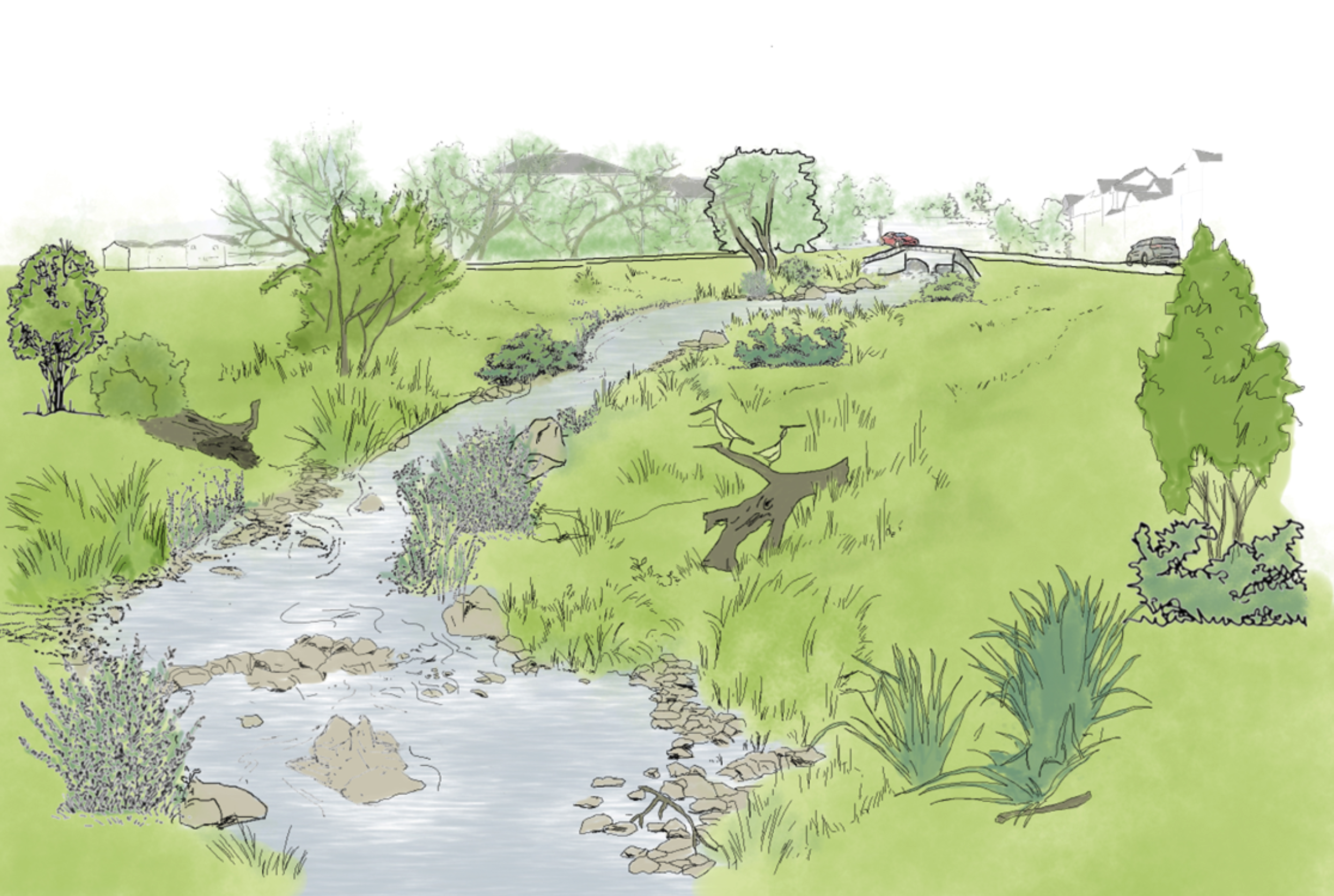 Drawing of urban stream